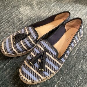 Talbots Women's Size 7.5M Striped Blue/Ivory Tassel Espadrille Shoes Flats